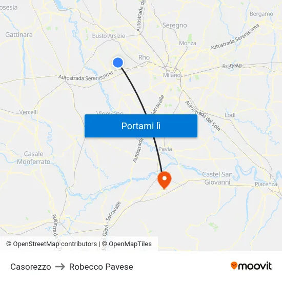 Casorezzo to Robecco Pavese map