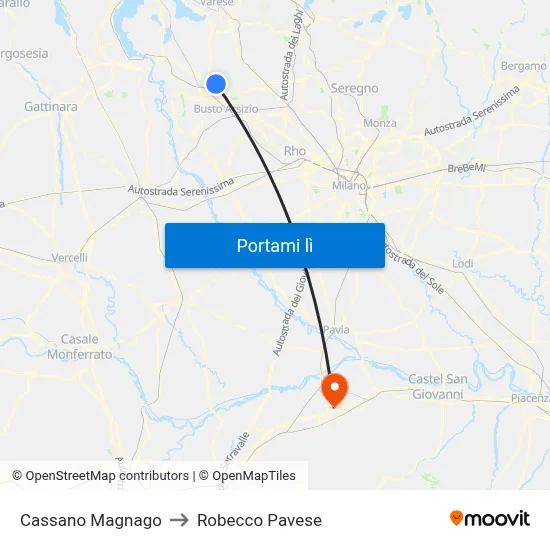 Cassano Magnago to Robecco Pavese map