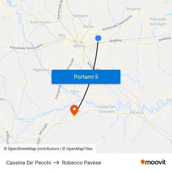 Cassina De' Pecchi to Robecco Pavese map