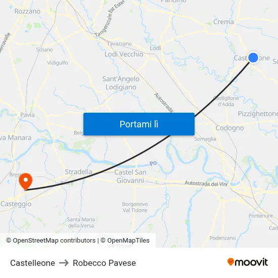 Castelleone to Robecco Pavese map