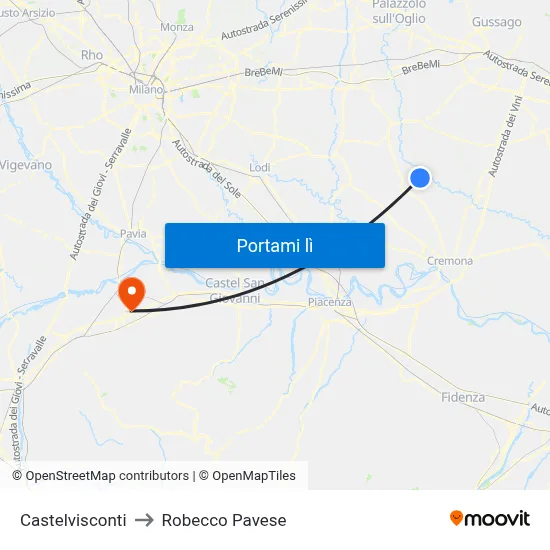 Castelvisconti to Robecco Pavese map