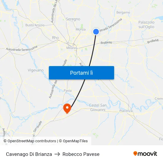 Cavenago Di Brianza to Robecco Pavese map