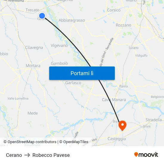 Cerano to Robecco Pavese map