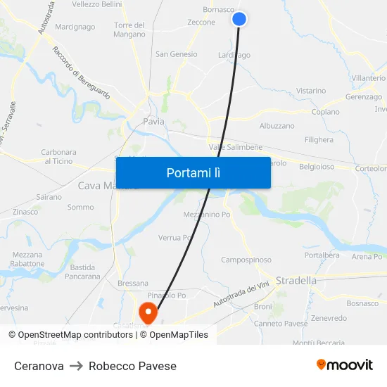 Ceranova to Robecco Pavese map