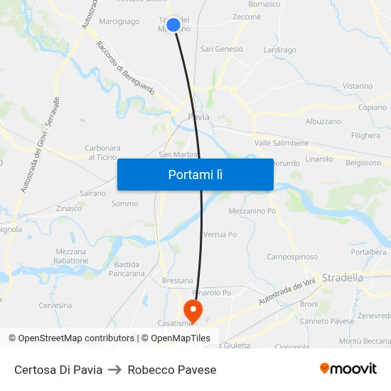 Certosa Di Pavia to Robecco Pavese map