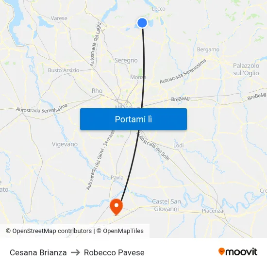 Cesana Brianza to Robecco Pavese map