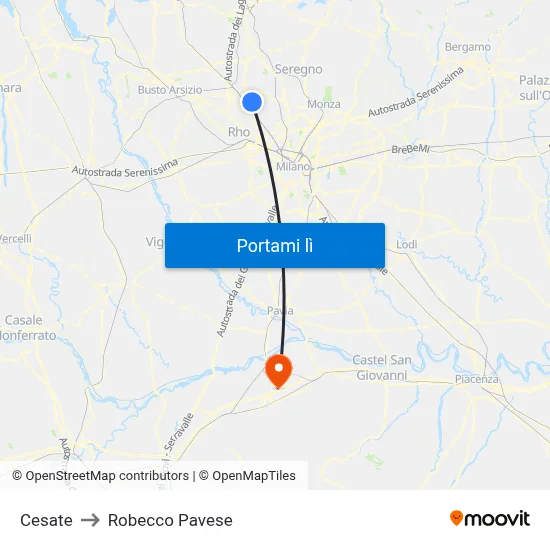 Cesate to Robecco Pavese map