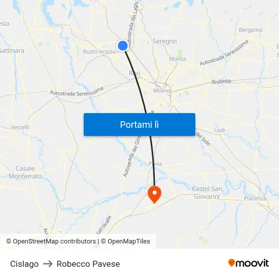 Cislago to Robecco Pavese map