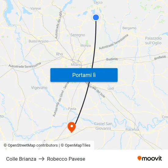 Colle Brianza to Robecco Pavese map
