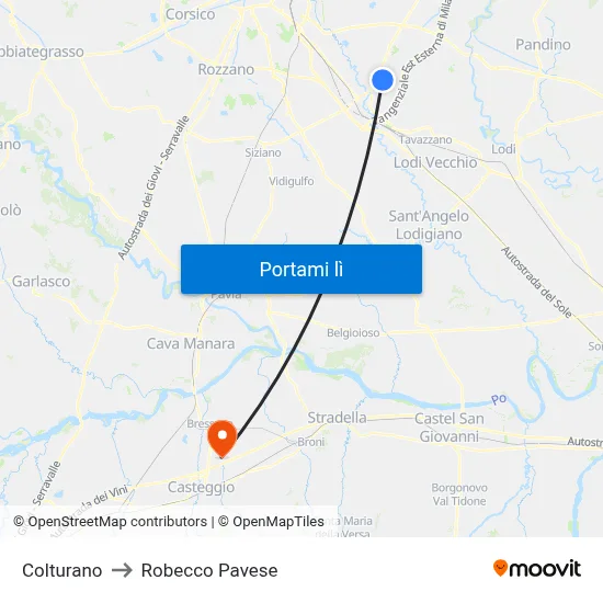 Colturano to Robecco Pavese map
