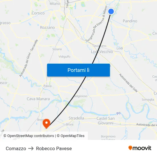 Comazzo to Robecco Pavese map