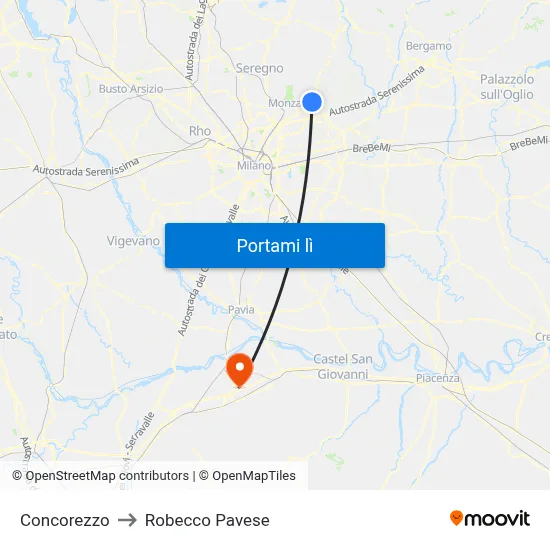 Concorezzo to Robecco Pavese map