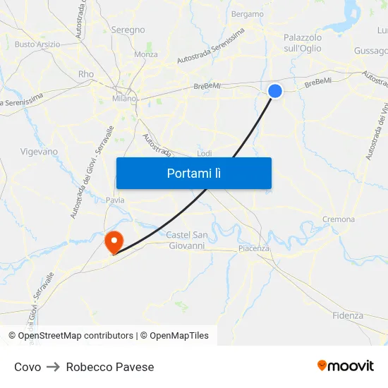 Covo to Robecco Pavese map