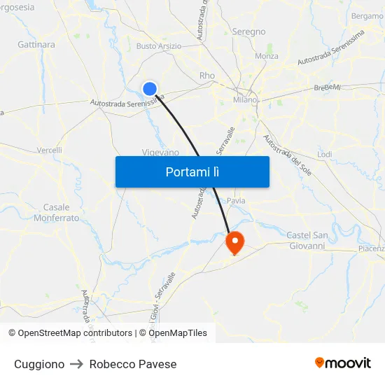 Cuggiono to Robecco Pavese map