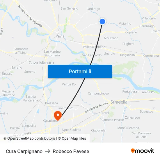 Cura Carpignano to Robecco Pavese map