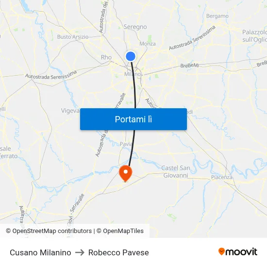 Cusano Milanino to Robecco Pavese map