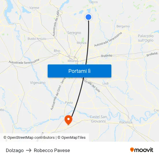 Dolzago to Robecco Pavese map