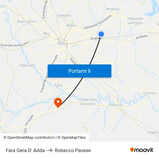 Fara Gera D' Adda to Robecco Pavese map