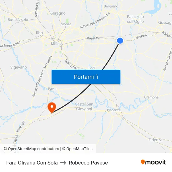 Fara Olivana Con Sola to Robecco Pavese map