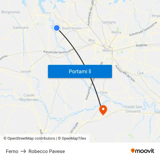 Ferno to Robecco Pavese map