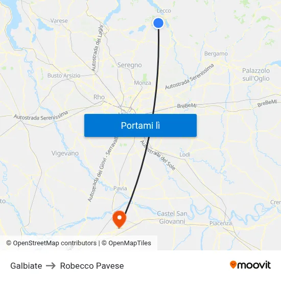 Galbiate to Robecco Pavese map
