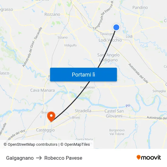 Galgagnano to Robecco Pavese map