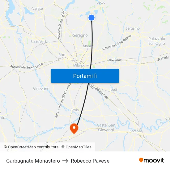 Garbagnate Monastero to Robecco Pavese map