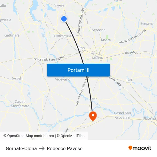 Gornate-Olona to Robecco Pavese map