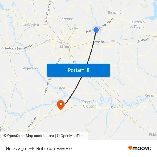 Grezzago to Robecco Pavese map