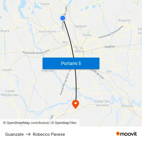 Guanzate to Robecco Pavese map