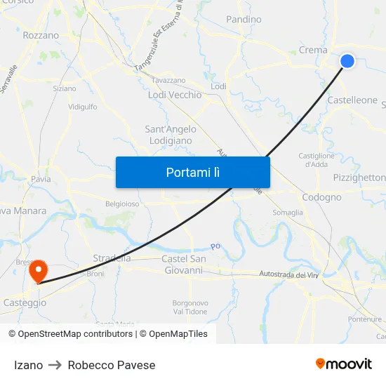 Izano to Robecco Pavese map