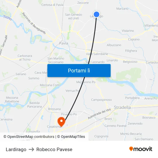 Lardirago to Robecco Pavese map