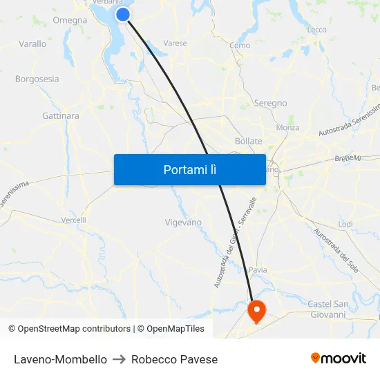 Laveno-Mombello to Robecco Pavese map