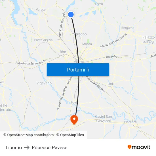 Lipomo to Robecco Pavese map