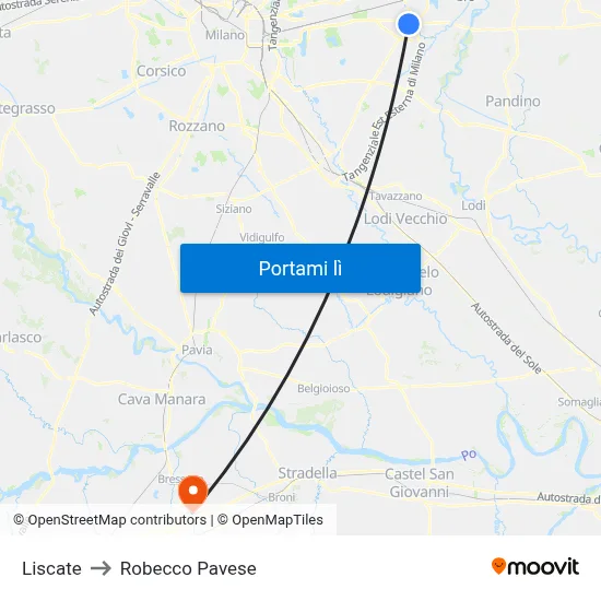 Liscate to Robecco Pavese map