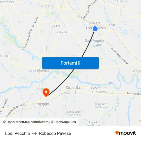 Lodi Vecchio to Robecco Pavese map