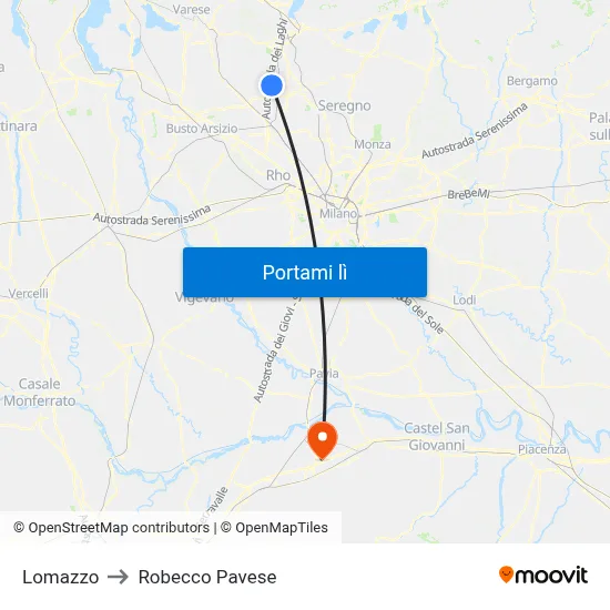 Lomazzo to Robecco Pavese map