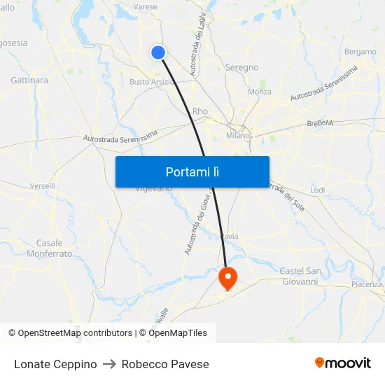 Lonate Ceppino to Robecco Pavese map