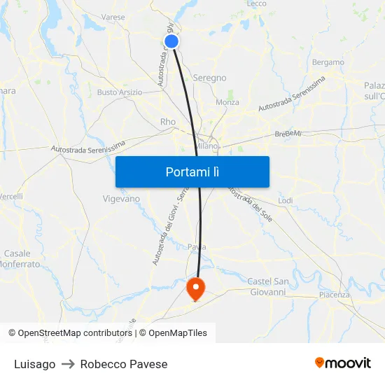 Luisago to Robecco Pavese map