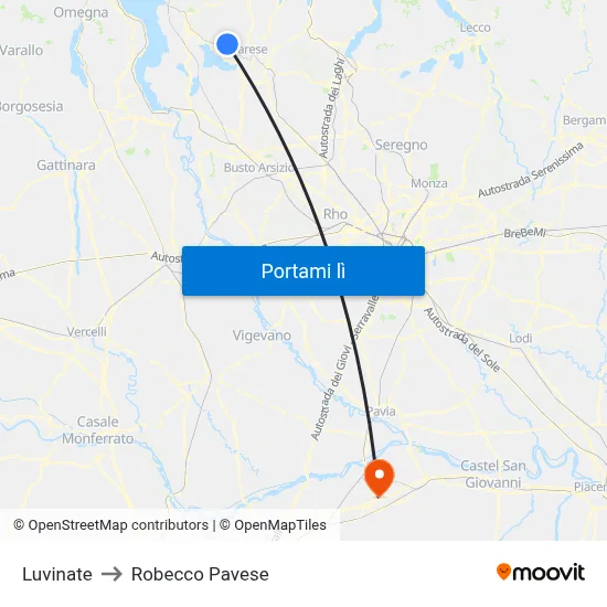 Luvinate to Robecco Pavese map