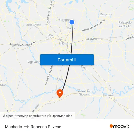 Macherio to Robecco Pavese map