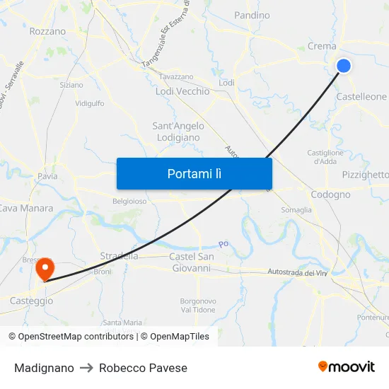 Madignano to Robecco Pavese map