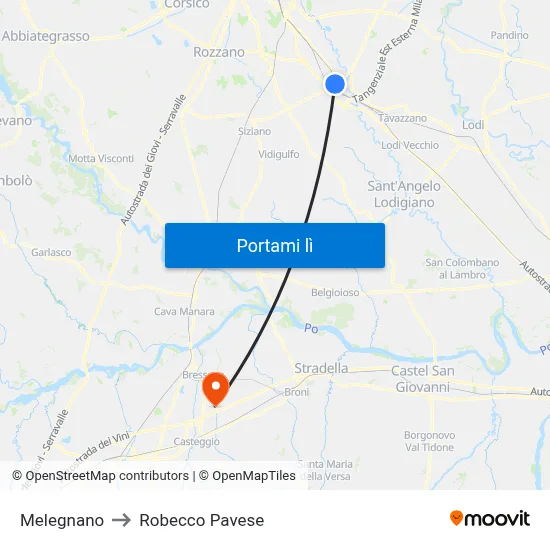 Melegnano to Robecco Pavese map