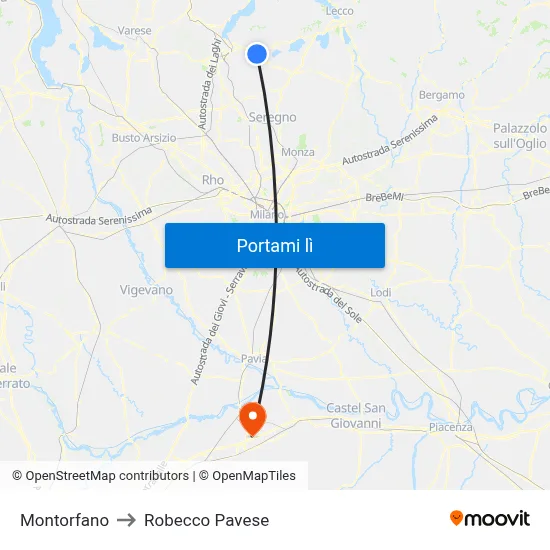 Montorfano to Robecco Pavese map