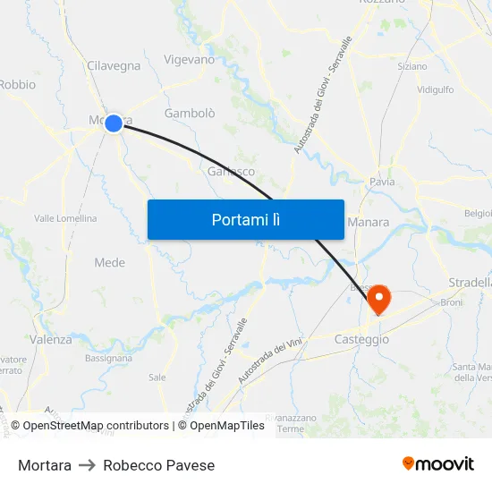 Mortara to Robecco Pavese map