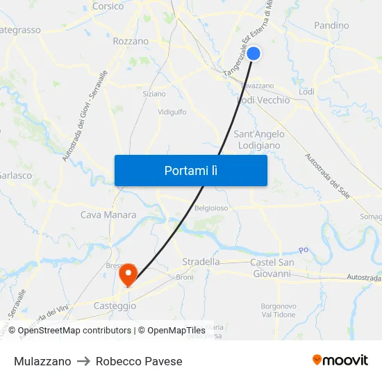 Mulazzano to Robecco Pavese map