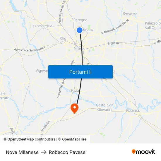 Nova Milanese to Robecco Pavese map