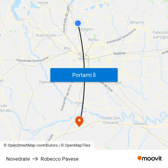 Novedrate to Robecco Pavese map