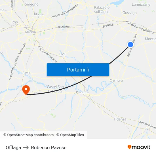 Offlaga to Robecco Pavese map
