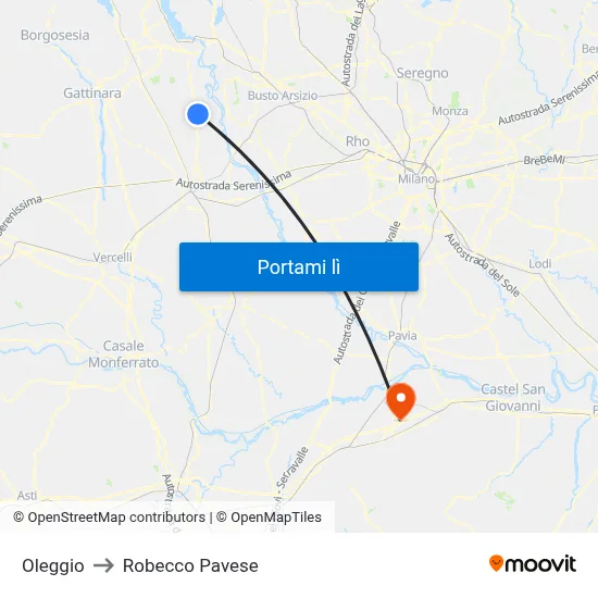 Oleggio to Robecco Pavese map